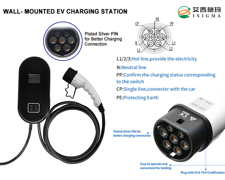 Type 1 Or Type 2 Smart Charging For Electric Vehicles EV Wallbox Charger For Electric Car